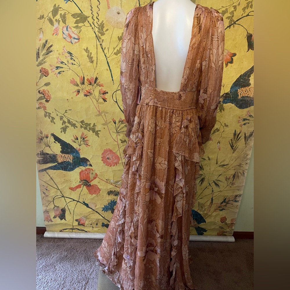 Anthropologie x BHLDN V-Neck Long-Sleeve Printed Chiffon Gown - Picture 6 of 7